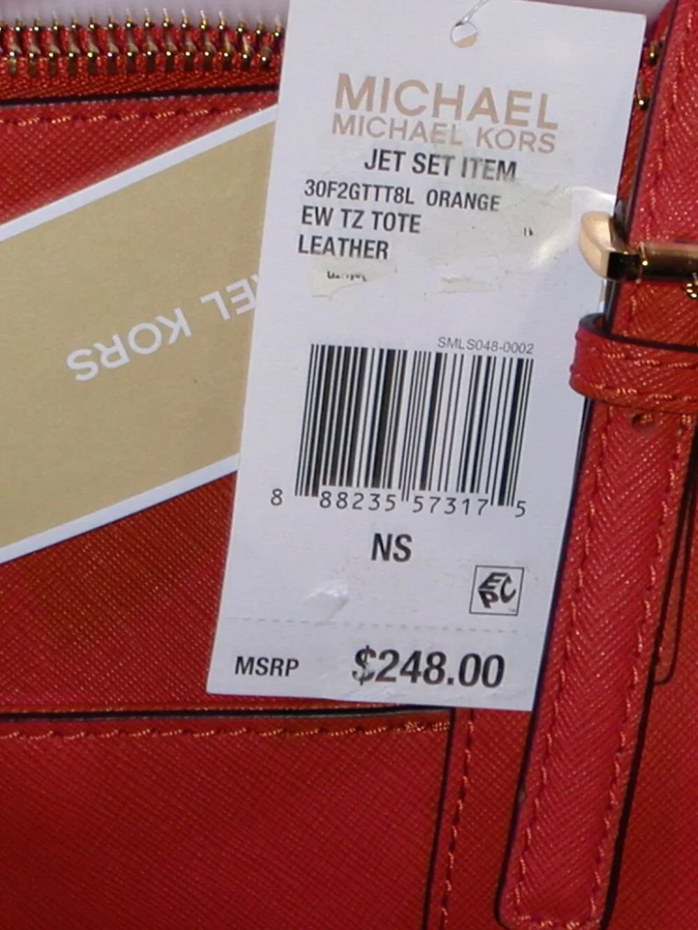 Michael Kors Orange Saffiano Leather Jet Set Tote Handbag